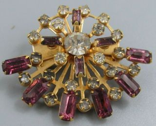 High End Vintage Jewelry Prong Set Purple Stacked Brooch Pin Rhinestone E