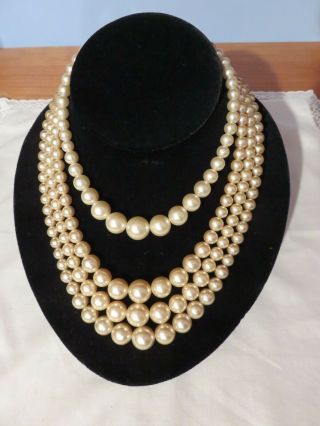Vintage Four Strand Pearl Necklace - Very Elegant