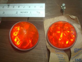 2 Vintage Reflector Ruby Red Faceted Glass Jewel Motorcycle Bicycle Car