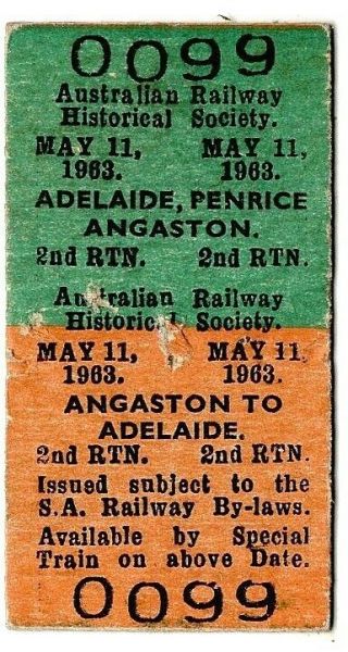 Railway Ticket: Australian Railway Historical Society,  May 11 1963