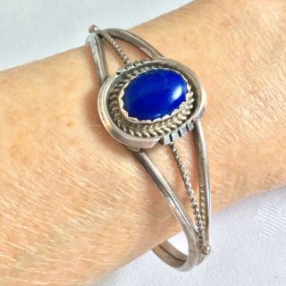 Vintage Sterling Silver & Blue Lapis Cuff Bangle Bracelet