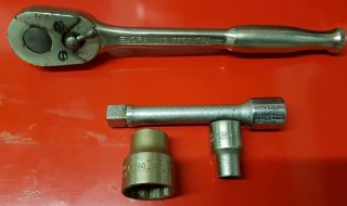 Elora Vintage German 1/2 Inch Drive Ratchet With 5 Inch Extension And 2 Sockets