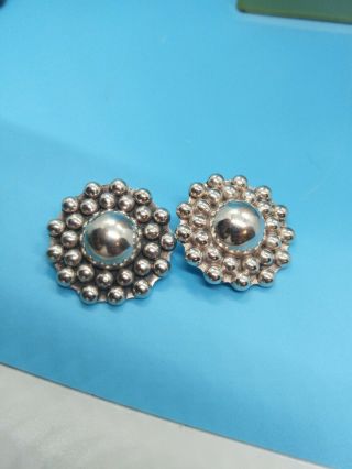 Vintage Dulce Taxco Mexico 925 Sterling Silver Large Clip On Earrings Concho