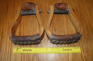 Stirrups Vintage Wood And Leather Wrapped Equestrian Horse Back Riding Stirrups