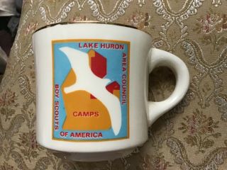Bsa Vintage Coffee Mug Lake Huron Area Council Scout Camps Oa Arrow Gold Rim