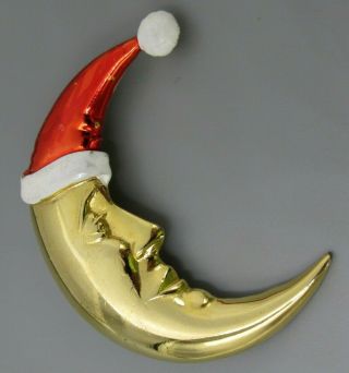 Vintage Jewelry Signed JJ CHRISTMAS Santa Man in Moon BROOCH PIN Rhinestone LotI 2