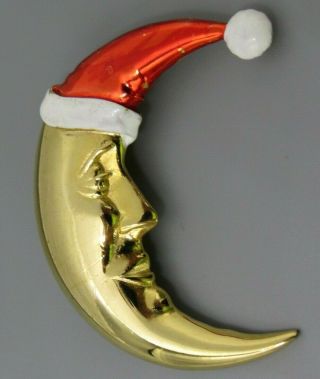 Vintage Jewelry Signed JJ CHRISTMAS Santa Man in Moon BROOCH PIN Rhinestone LotI 3