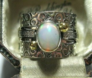 Vintage Style Modernist Sterling Silver Gold Real Fire Opal Stone Ring Size 8 Q