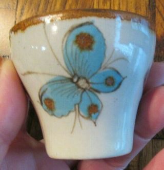 Vtg Ken Edwards Mexican Pottery Tonala Tequila Shot Glass Butterfly Sign Mexico