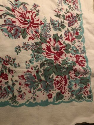 Vintage Red Rose Pattern Cotton Tablecloth 44 Square Cute