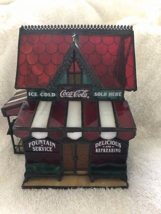 Vintage Stained Glass Franklin Coca - Cola Corner Store Christmas Village
