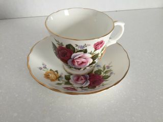 Crown Staffordshire Tea Cup,  Saucer Roses Fine Bone China England Vintage