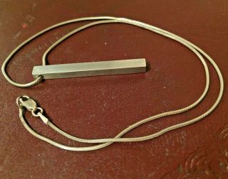 Vintage Hallmark Silver Bar Pendant 4.  6 Cm 925 Silver Cord Necklace Chain