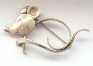 Stunning Simple Mouse Rodent 925 Sterling Silver Brooch Pin Vintage Retro 7g