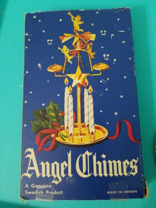Vtg Brass Angel Chimes Cherubs Spinning Carousel Candle Holder Sweden Swedish