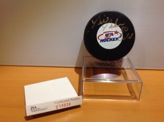 1980 Gold Hockey Bill Baker Autographed Usa Puck Jsa Certified