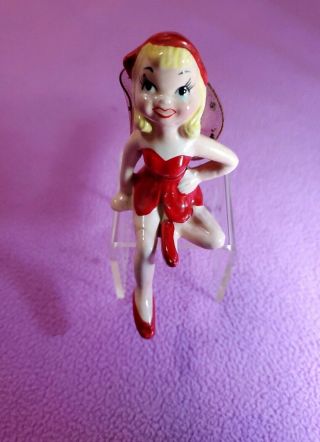 Vintage 1957 Kreiss Ceramic Red Pixie Tinkerbell Fairy Sitting Figurine