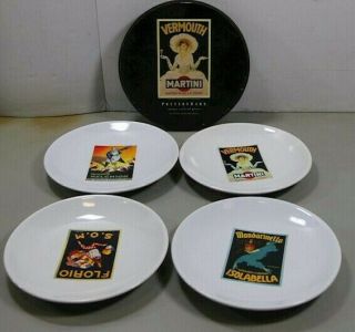 Pottery Barn 4 Appetizer Salad Plates Vintage Posters Liquor Ads Vermouth
