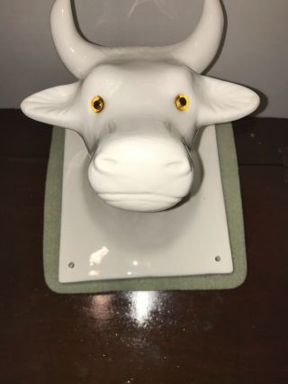 Vtg White Ceramic Cow Bull Head Towel Apron Holder Country Chic Wall Decor