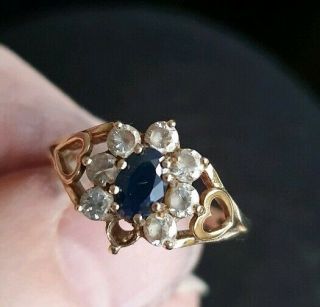 Vintage Jcr? 9ct Solid Gold Heart Cluster Diamond? Sapphire Dress Ring Scrap 3gm