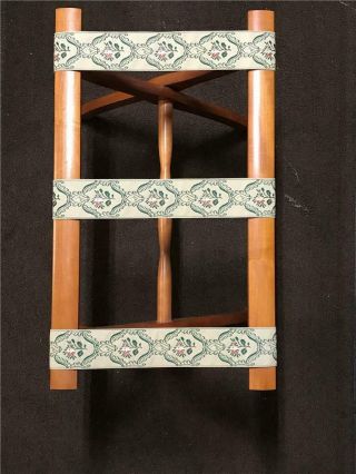 Vintage Suitcase Luggage Stand / Rack - Wooden & Tapestry - Folding
