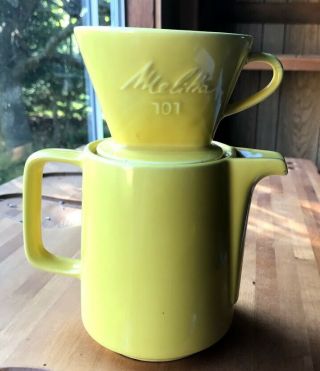Vintage Melitta Pour Over Coffee 101 & Coffee Pot Porcelain Mustard Yellow