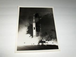 Vintage Nasa Apollo 14 Saturn V Rocket Launch B&w Photo