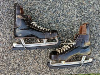Vintage 1960s Ccm Prolite Brown Leather Ice Hockey Skates 10.  5 Canada