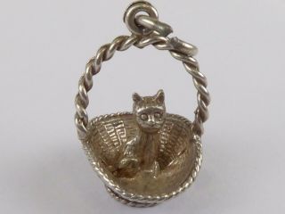 Vintage 925 Sterling Silver Charm Kitten In A Basket 2.  6g Ch152