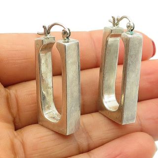 925 Sterling Silver - Vintage Smooth Square Shaped Hoop Earrings - E6883