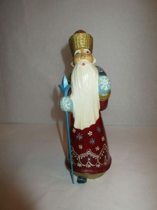 Vintage Russian Folk Art Wood Carved Santa Hand Painted And Signed
