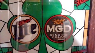 Vintage MGD Miller Draft and Miller Lite Reverse Painted Shamrock Mirror 2