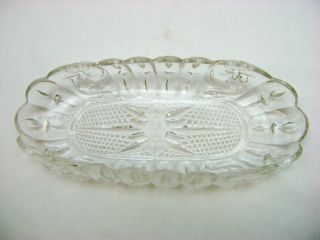 Pressed Glass Oval Serving Dish Clear Glass Scalloped Edge With Flowers Vintage?
