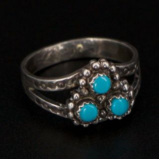 Vtg Sterling Silver Navajo Turquoise Stone Cluster Stamped Ring Size 5.  5 - 2.  5g