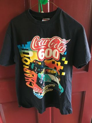 Vintage Charlotte Motor Speedway Coca Cola 600 Black Medium T Shirt Winston Cup
