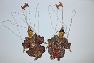 Vintage Thai Indonesian Burmese Hand Made Wood Marionette String Puppet 11 " Pair