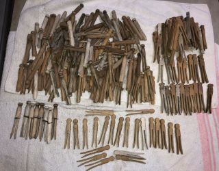 210 Vintage Clothes Pins Wood 1940’s Roundhead/flat Top Wired And Unwired