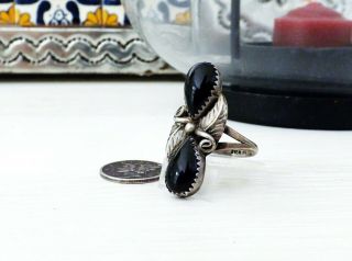 Navajo Sterling Silver Onyx Vintage Native American Double Stone Size 8 Ring 2