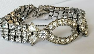 Stunning Vintage Sarah Coventry Art Deco Rhinestone Bracelet W/ Safety Chain