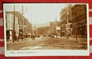 1910 - 20 Vintage Rppc Postcard Montpelier,  Vermont State Street Rr Crossing,  Coke