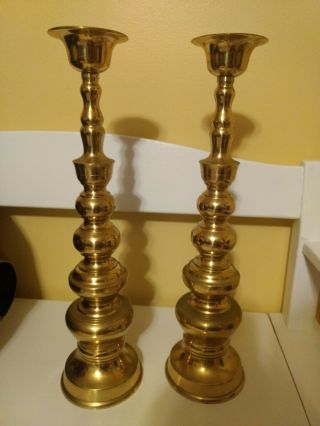 Set Of 2 Vintage Homco 18 " Tall Brass Candlestick Candle Holders Wedding Altar
