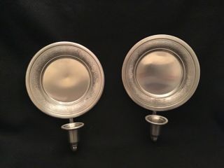 Two Vintage Preisner Pewter Candle Holders,  Wall Mount With Reflector Plates