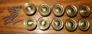 10 Old Vintage Dresser Knobs Brass Colored Metal Gold - Tone 1 1/4 " W X 3/4 " D