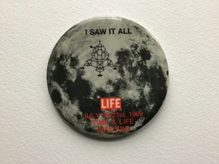 1969 Vintage Apollo 11 Moon Landing 3 1/2 Inch Button From Time Life Building