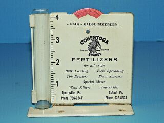 Vintage 1950s - 60s Advertising Metal Rain Gauge Recorder Conestoga Fertilizers