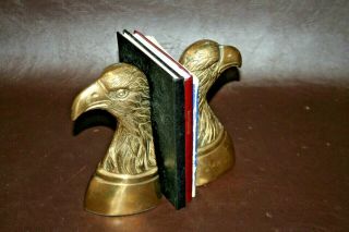 Pair Vintage 6.  5 " Tall Brass Bald Eagle Head Figure Bookends