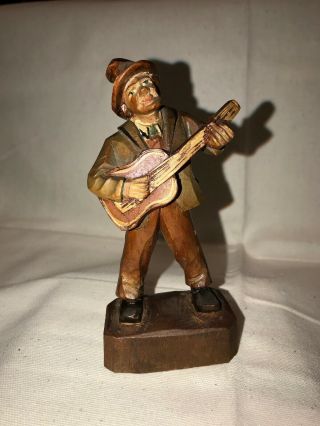 Vintage Italian Anri Wooden Hand - Carved Man Playing Guitar,  Figurine,  Musician