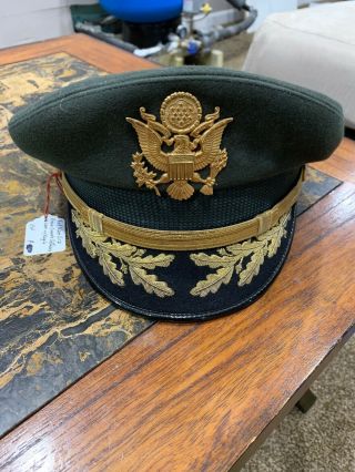 Vintage Us Army Military Field Grade Service Dress Green Felt Cap Hat Size 7 1/4