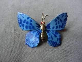 Vintage Jewellery Art Deco Blue Enameled Rhinestones Butterfly Brooch