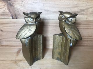 Vintage Brass Gold Owl Bookends Mcm Mid Century Hollywood Regency Retro